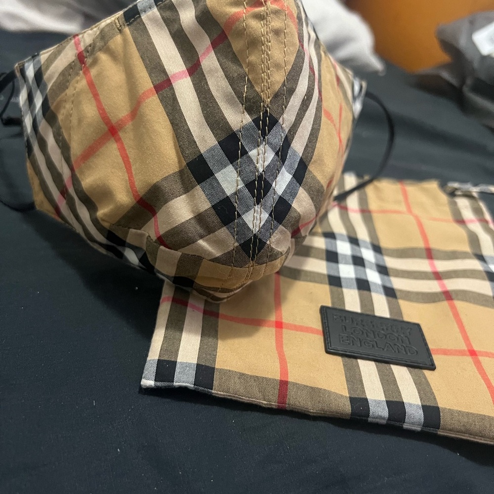 Burberry Beige Checkered Face Mask